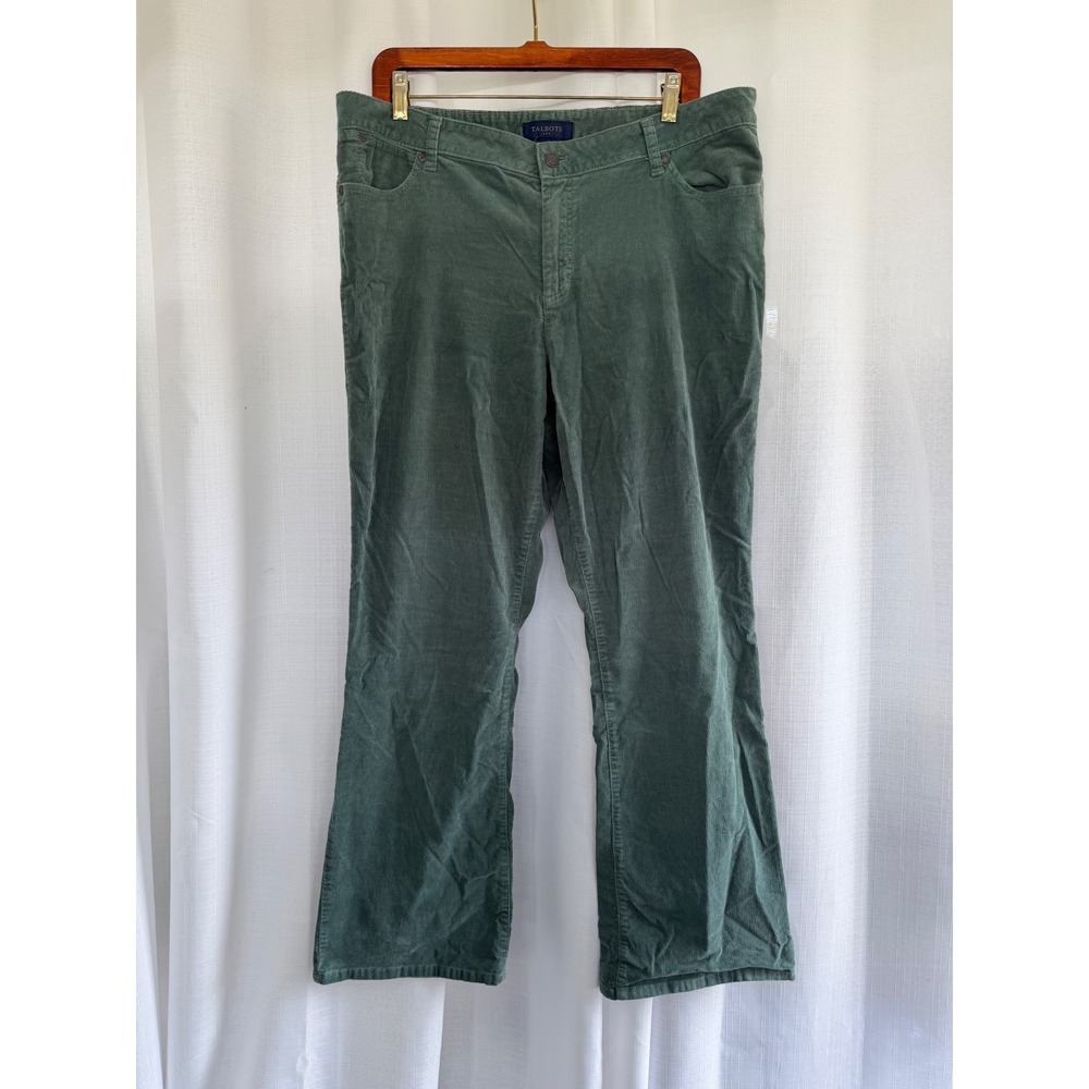 Talbots Corduroy Pants Women's 16 Sage Green Bootcut Trousers